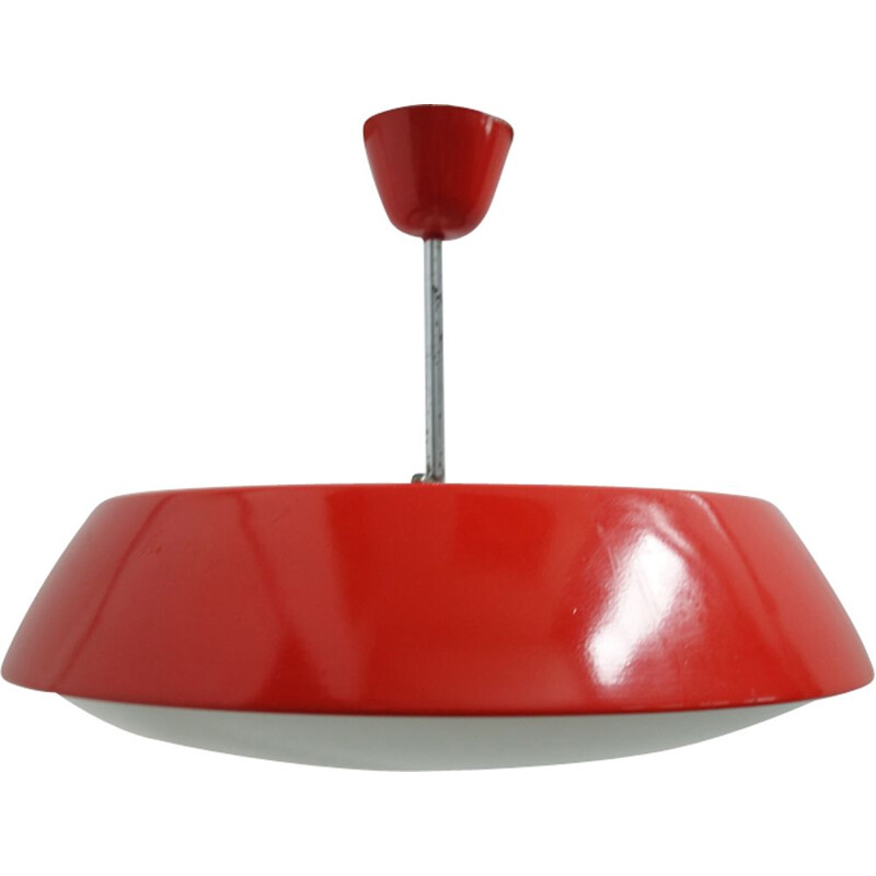 Vintage red metal and glass pendant lamp by Napako 1960s