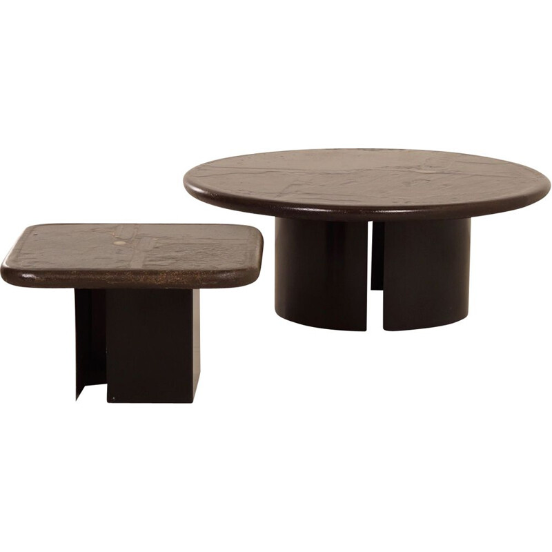 Pair of vintage brown coffee tables by Paul Kingma, 1990