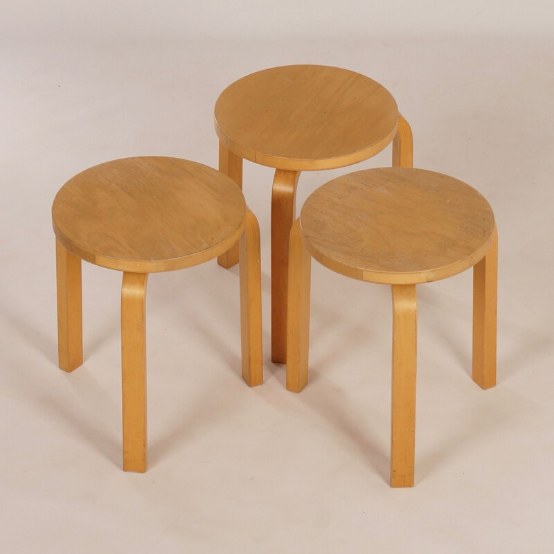 Set of 3 vintage stools model 60 by Alvar Aalto for Artek