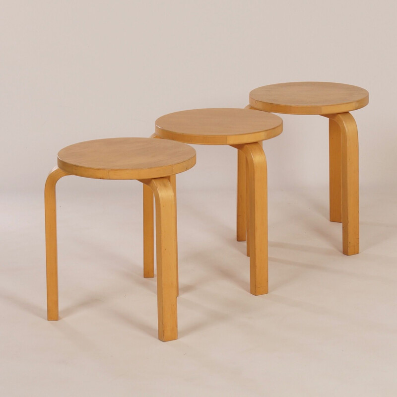 Set of 3 vintage stools model 60 by Alvar Aalto for Artek