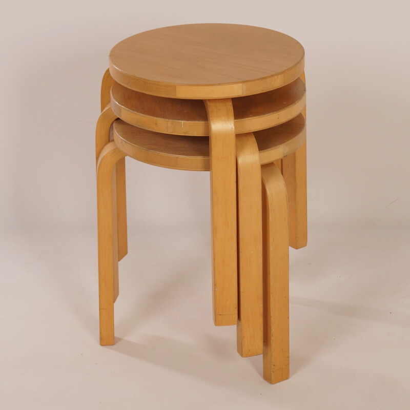 Set of 3 vintage stools model 60 by Alvar Aalto for Artek