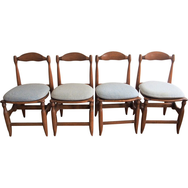 Suite of 4 grey vintage chairs by Guillerme and Chambron 1960