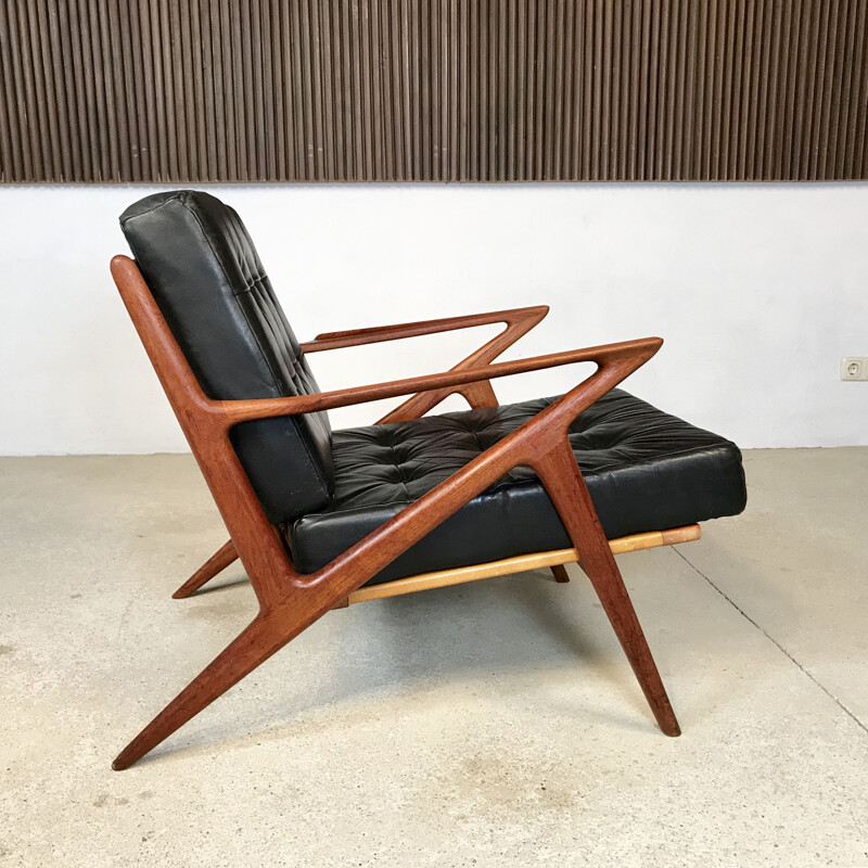 Vintage Z-Chair in leather and teak by Poul Jensen for Selig