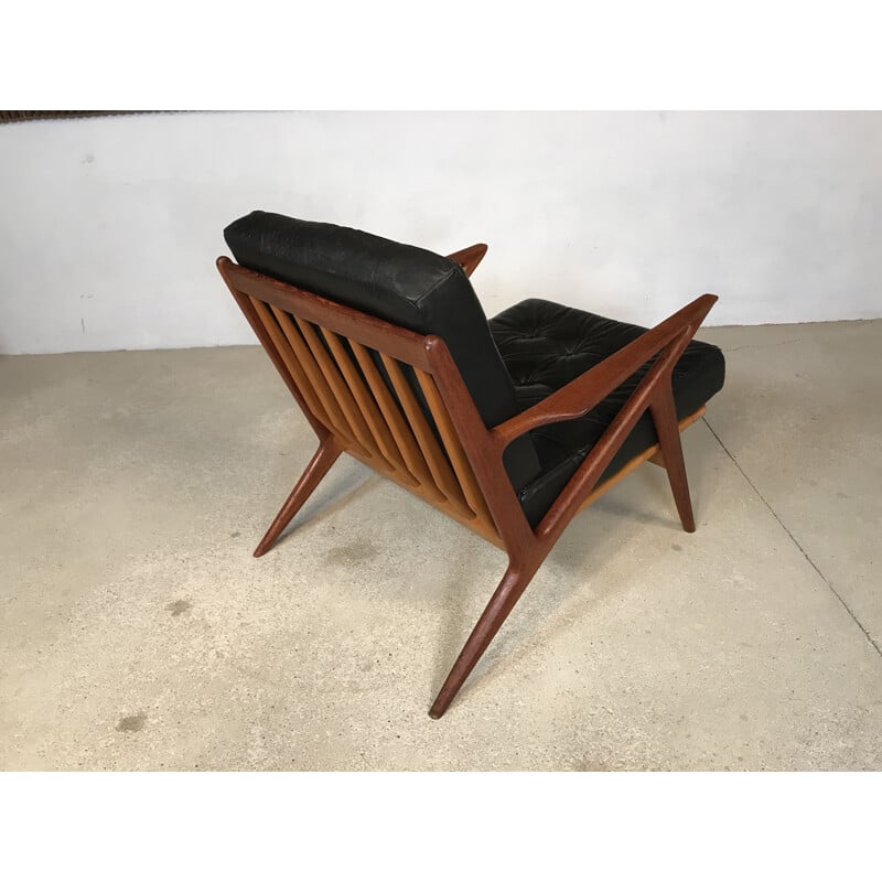 Vintage Z-Chair in leather and teak by Poul Jensen for Selig