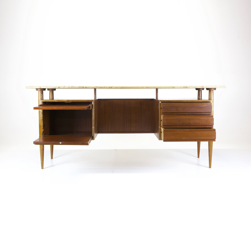 Bureau vintage double face en teck 1960