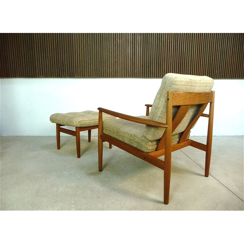 Vintage armchair with its Danish teak & wool footrest by Grete Jalk for Cado,1960