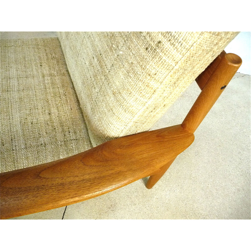 Vintage armchair with its Danish teak & wool footrest by Grete Jalk for Cado,1960