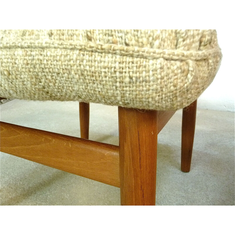 Vintage armchair with its Danish teak & wool footrest by Grete Jalk for Cado,1960