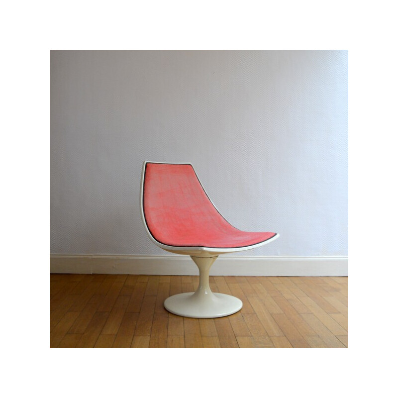 Vintage chair in fiberglass and pink fabric - 1960s