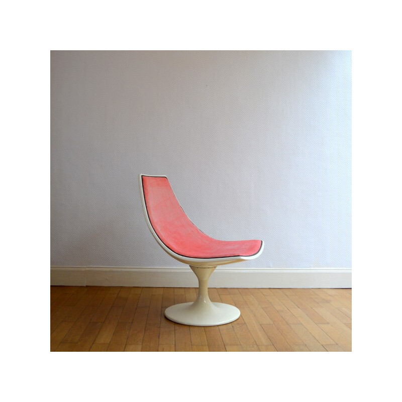Chaise vintage en fibre de verre et tissu rose - 1960s