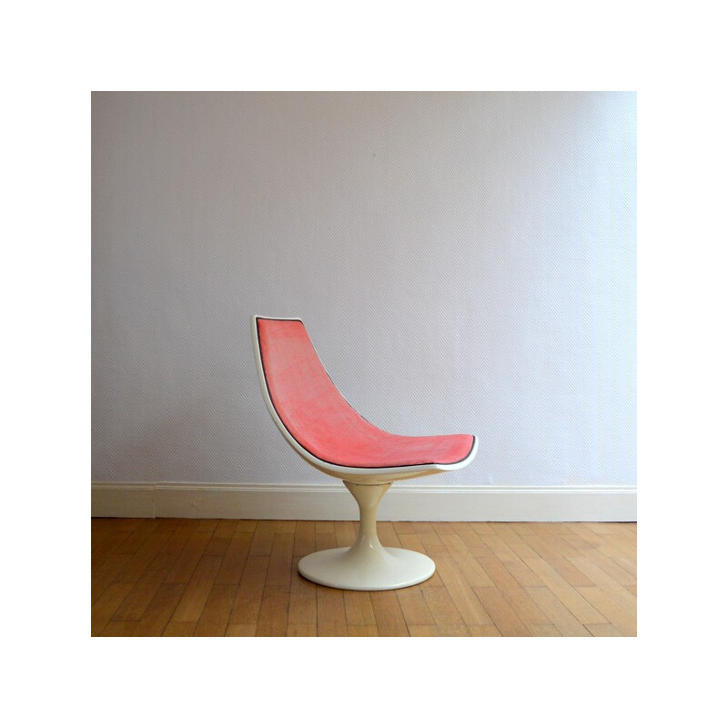 Vintage chair in fiberglass and pink fabric - 1960s