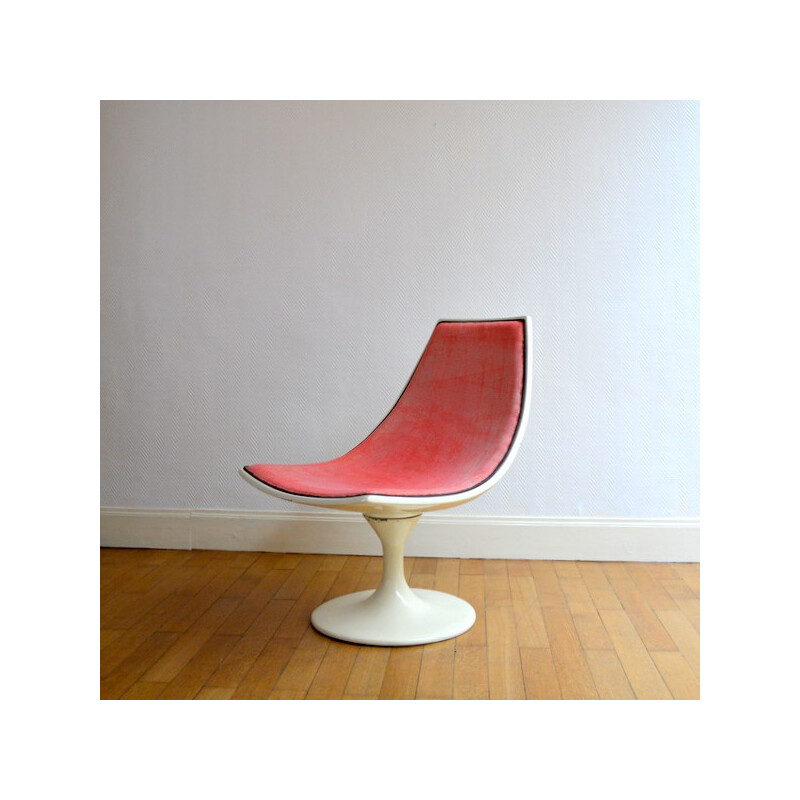 Vintage chair in fiberglass and pink fabric - 1960s