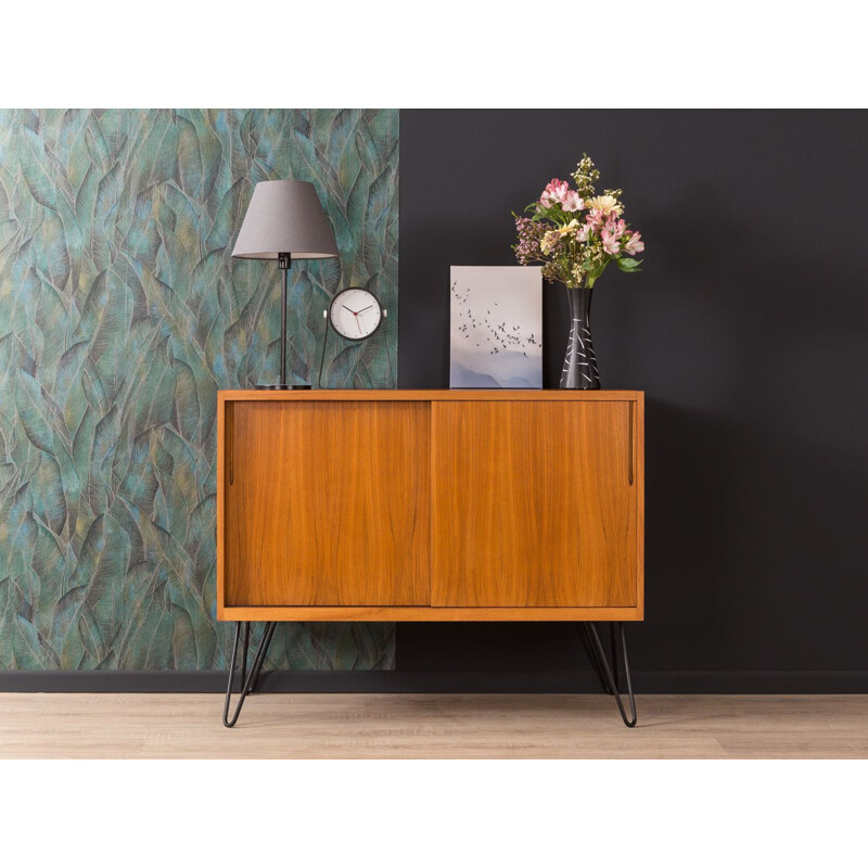 Vintage german dresser in walnut and black steel 1950