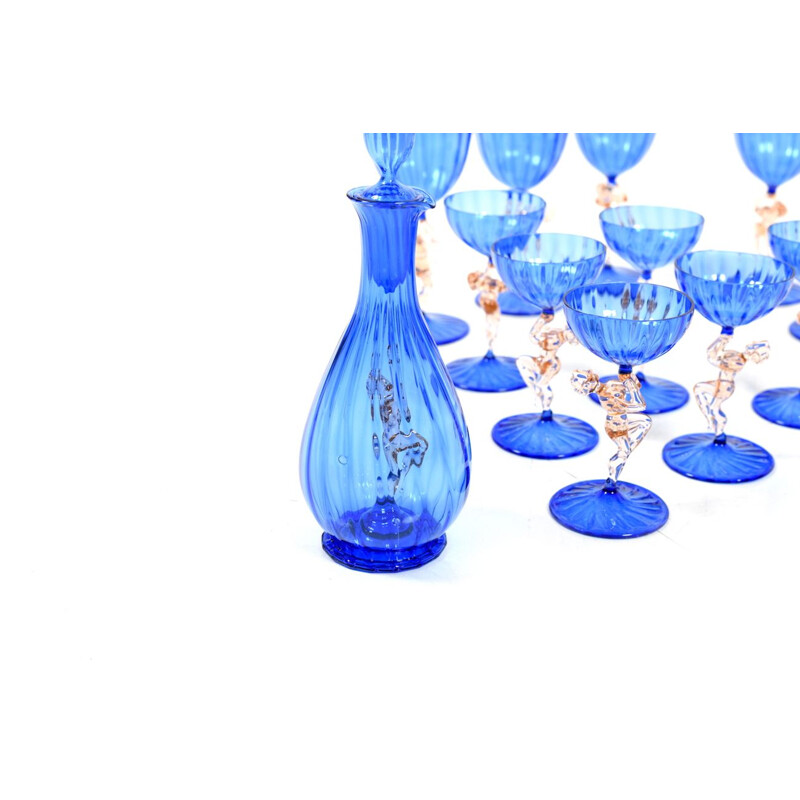 Vintage wine set decanter and glasses by Bimini Werkstätten Wien, 1930