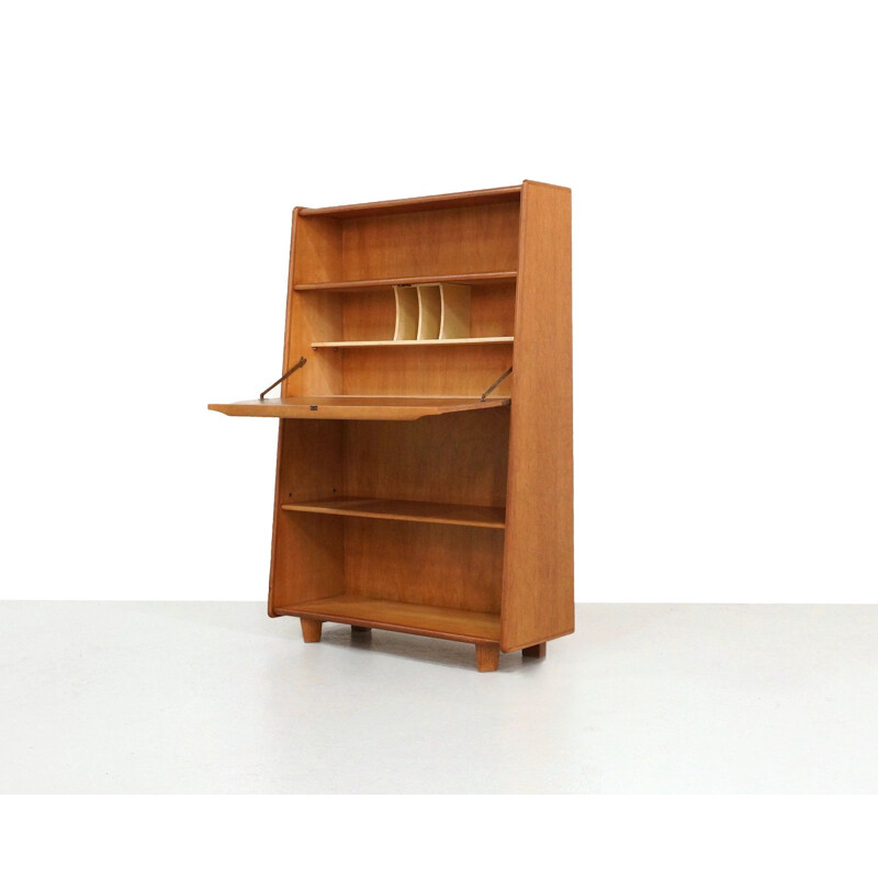 Vintage bookcase writing desk in oak Pastoe BE04 by Cees Braakman