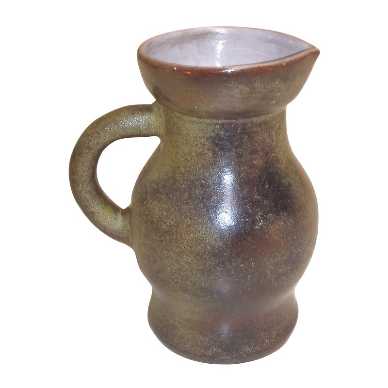 Vintage ceramic water pitcher with handle by Jacques Ruelland, 1950