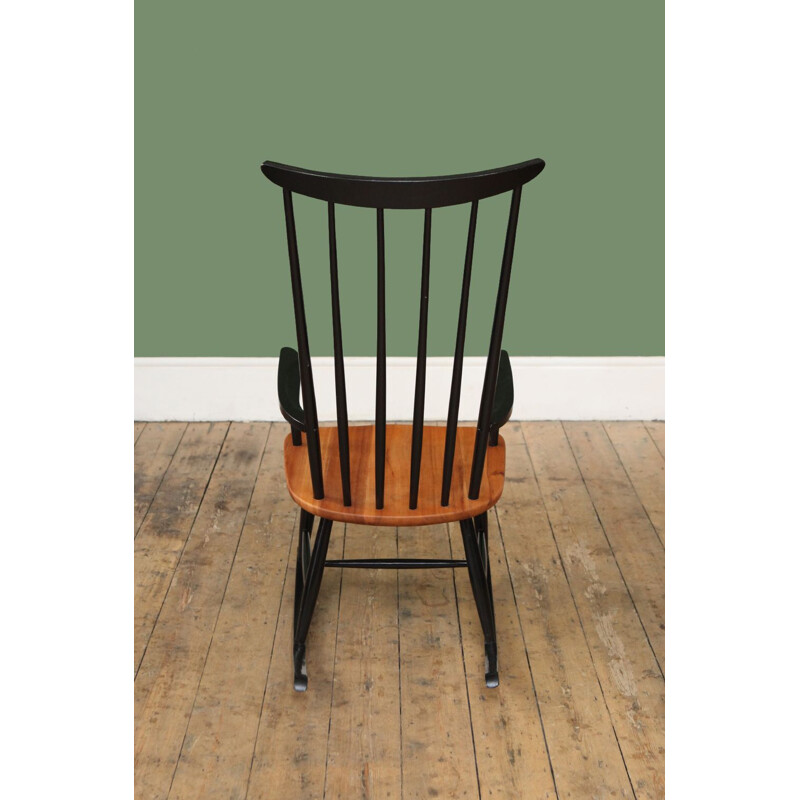 Vintage Rocking Chair in teak and black spindleback 1960s