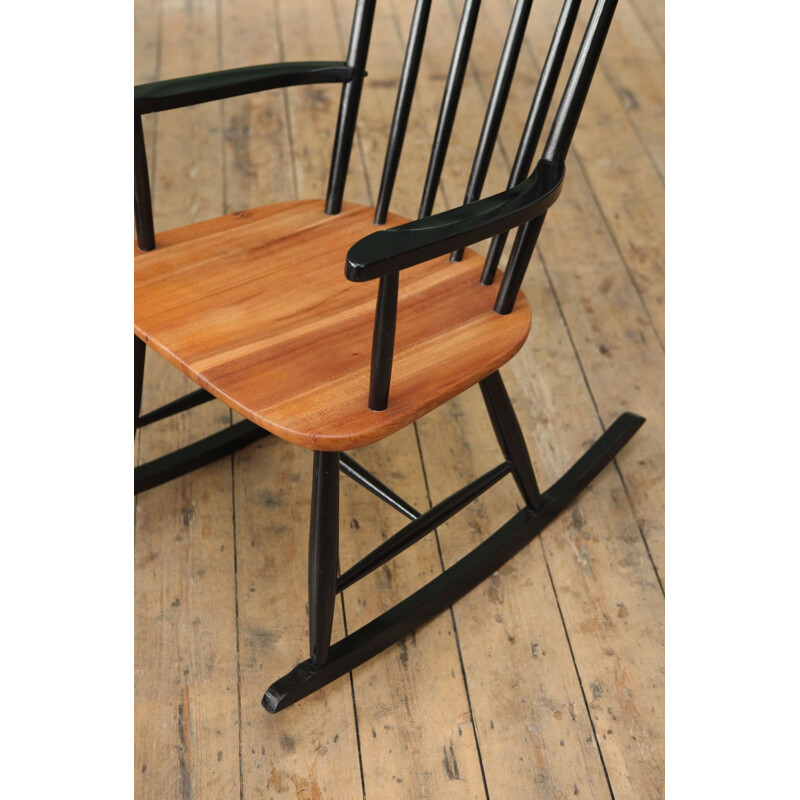 Vintage Rocking Chair in teak and black spindleback 1960s