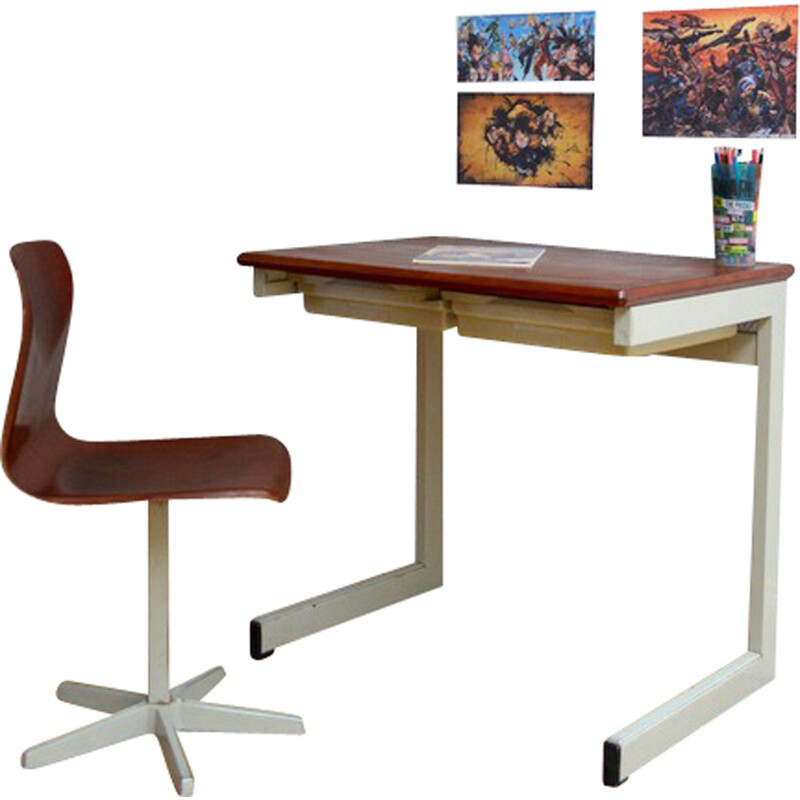 Pagholz desk and chair in wood and metal - 1970s