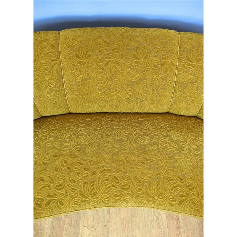 Canapé vintage danois en velours jaune et bois de hêtre 1940