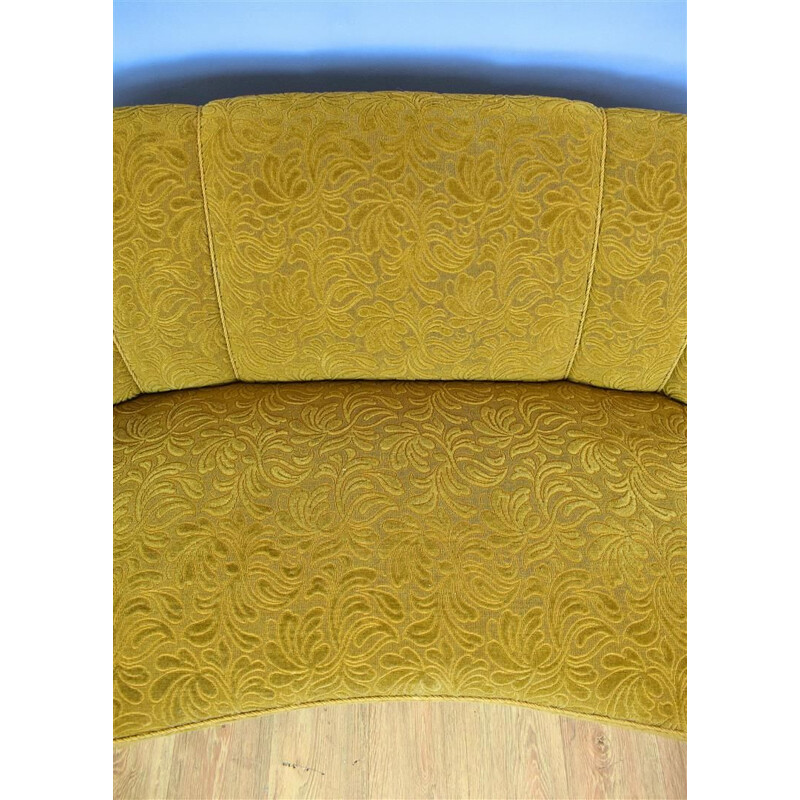 Vintage danish 2-seat Banana sofa in yellow velvet and beechwood 1940