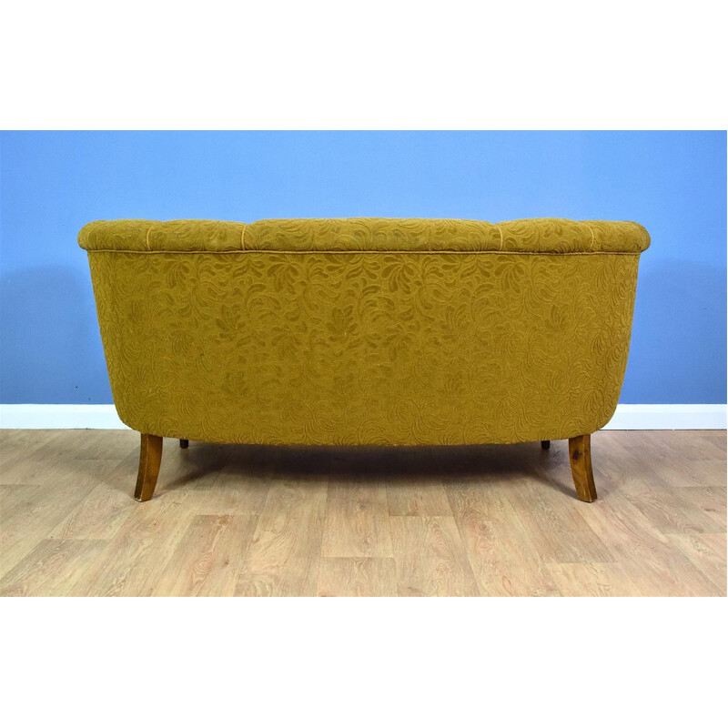 Vintage danish 2-seat Banana sofa in yellow velvet and beechwood 1940