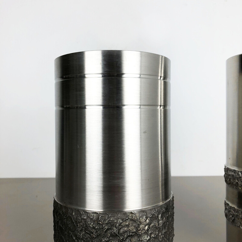 Pair of vintage steel vases, Germany 1970