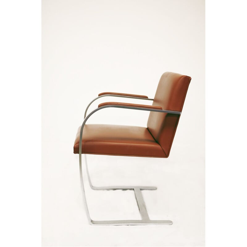 Vintage Brno fauteuil van Mies Van Der Rohe voor Knoll in bruin leer