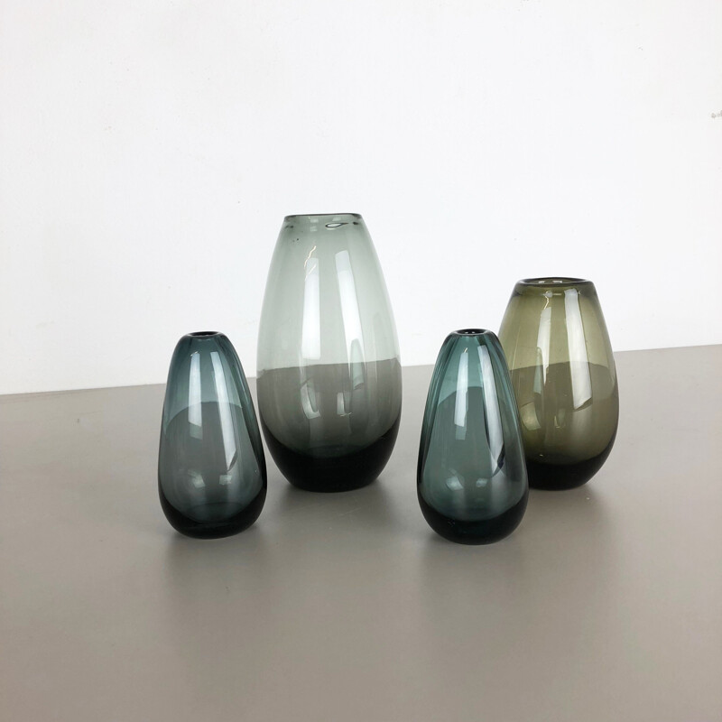 Set of 4 vintage german Turmalin vases for WMF in glass 1960