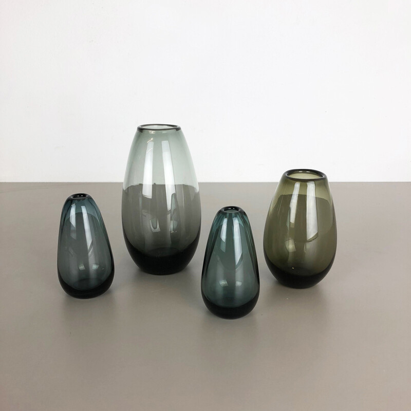 Set of 4 vintage german Turmalin vases for WMF in glass 1960