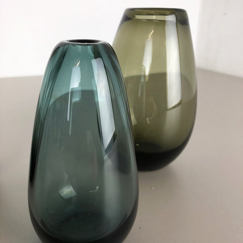 Set of 4 vintage german Turmalin vases for WMF in glass 1960