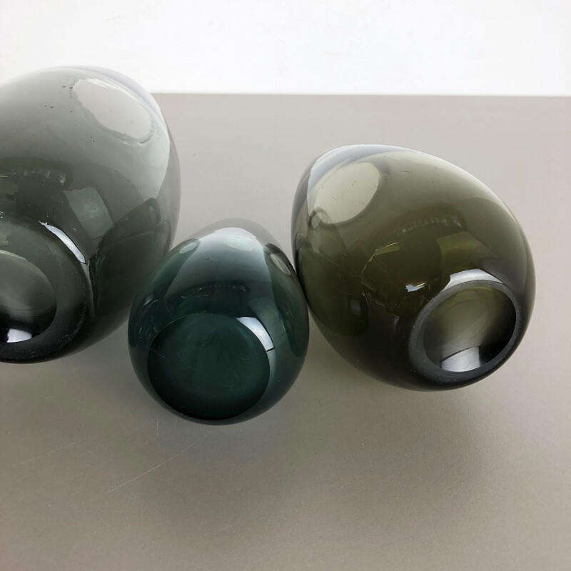 Set of 4 vintage german Turmalin vases for WMF in glass 1960