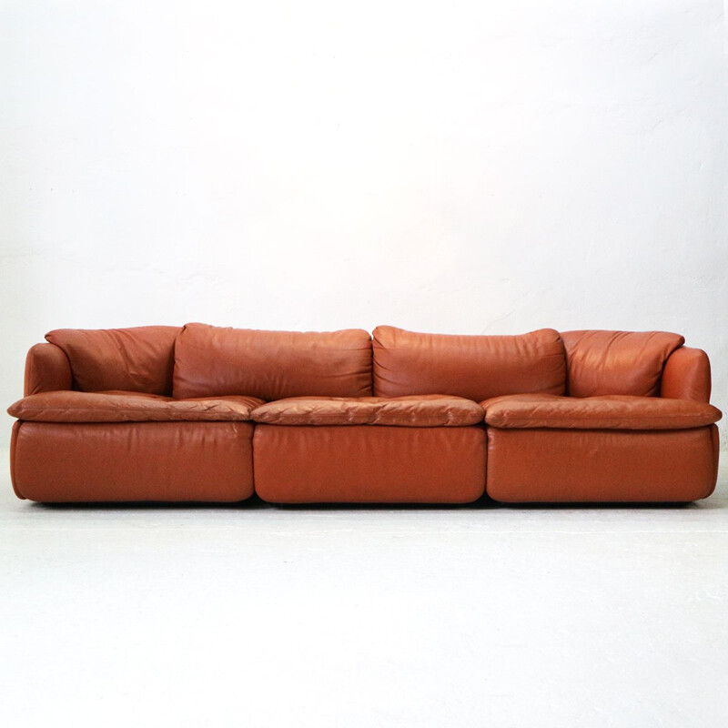 Vintage Confidential sofa for Saporiti in brown leather and steel 1970