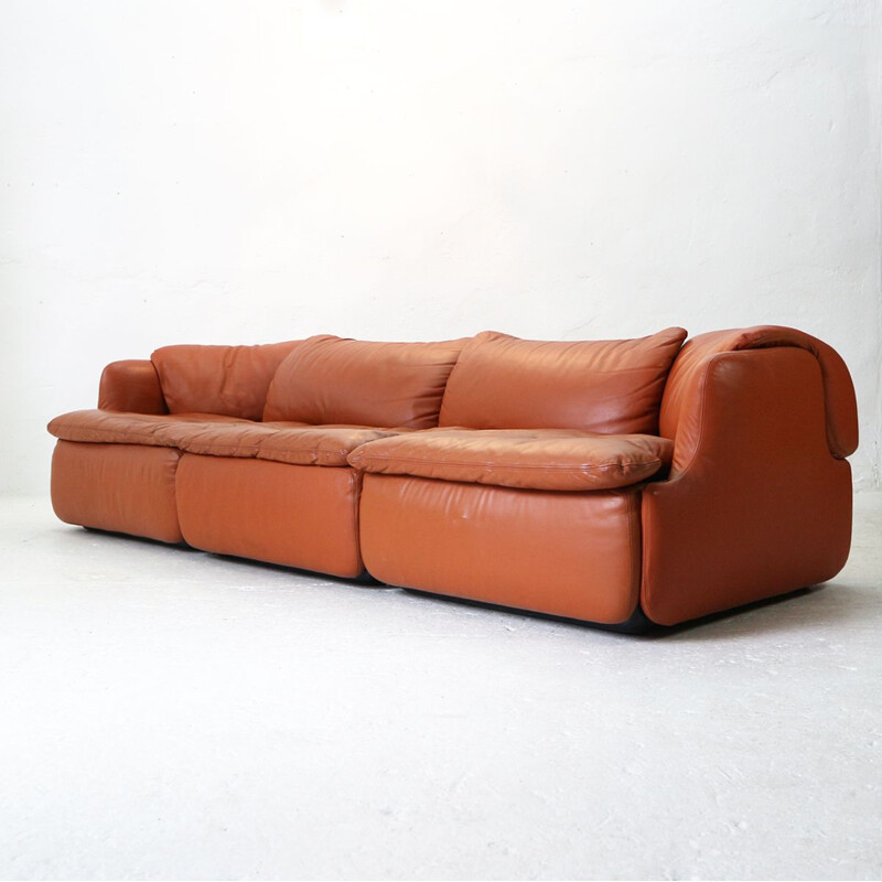 Vintage Confidential sofa for Saporiti in brown leather and steel 1970