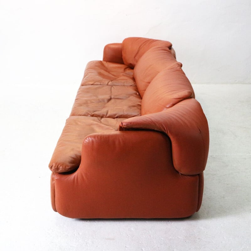 Canapé vintage Confidential pour Saporiti en cuir marron et acier 1970