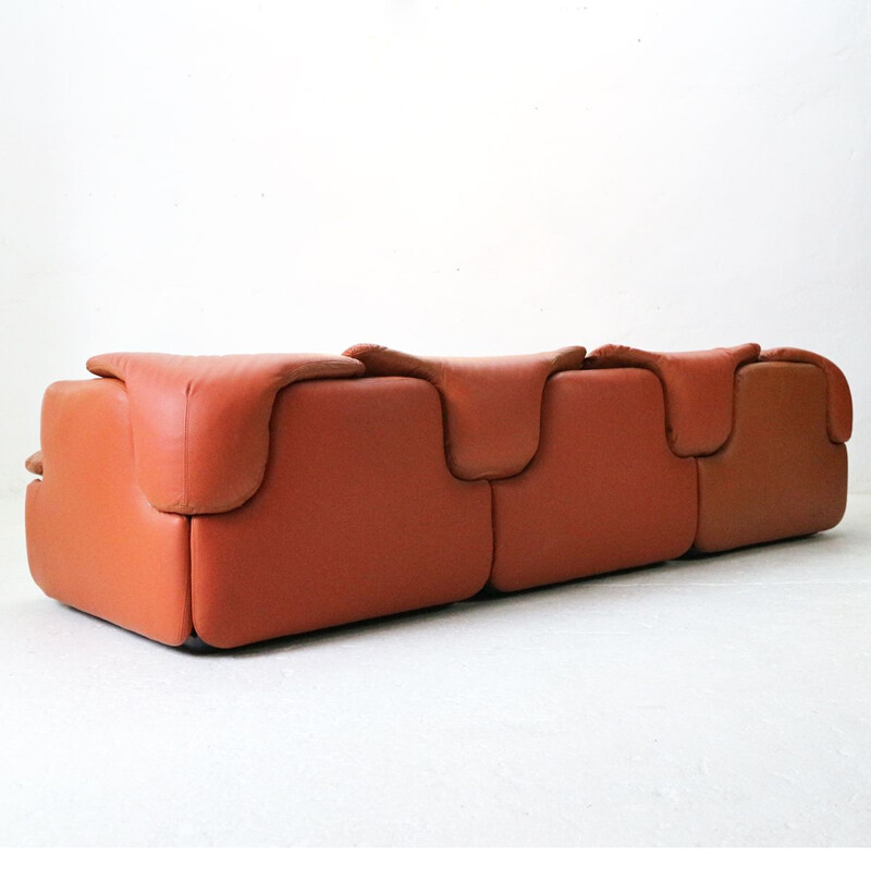 Vintage Confidential sofa for Saporiti in brown leather and steel 1970