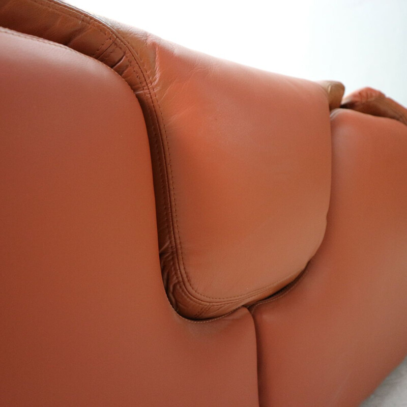 Canapé vintage Confidential pour Saporiti en cuir marron et acier 1970