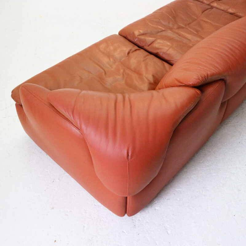 Vintage Confidential sofa for Saporiti in brown leather and steel 1970