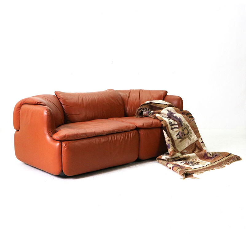 Vintage italian Confidential sofa for Saporiti in steel and brown leather 1970