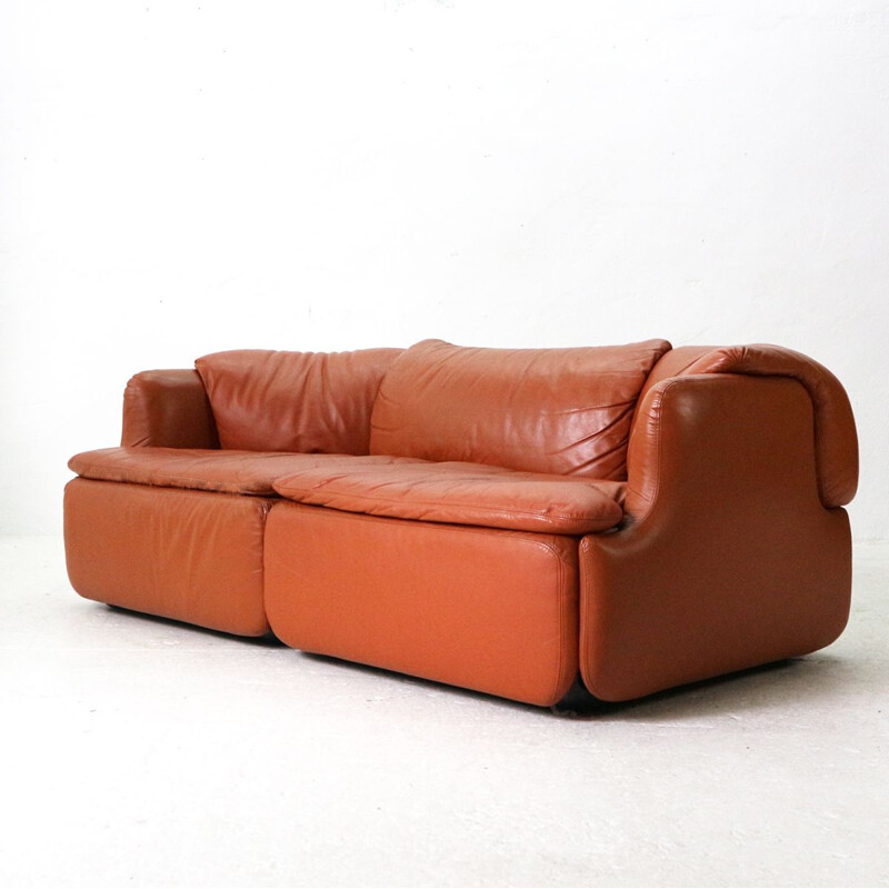 Vintage italian Confidential sofa for Saporiti in steel and brown leather 1970