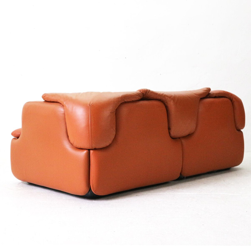Vintage italian Confidential sofa for Saporiti in steel and brown leather 1970