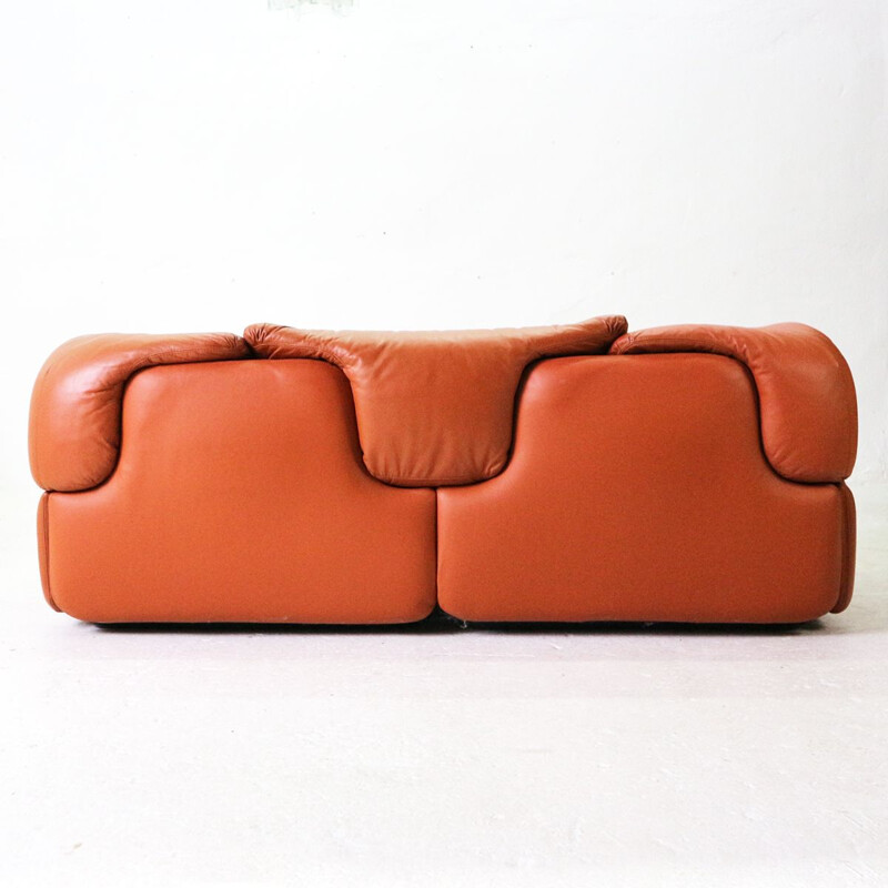 Vintage italian Confidential sofa for Saporiti in steel and brown leather 1970