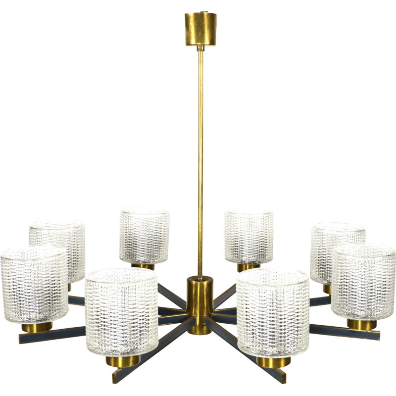 Brass and glass vintage chandelier - 1960s