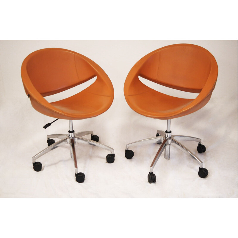 Vintage-Sessel Mya für Ares Line in orangefarbenem Leder
