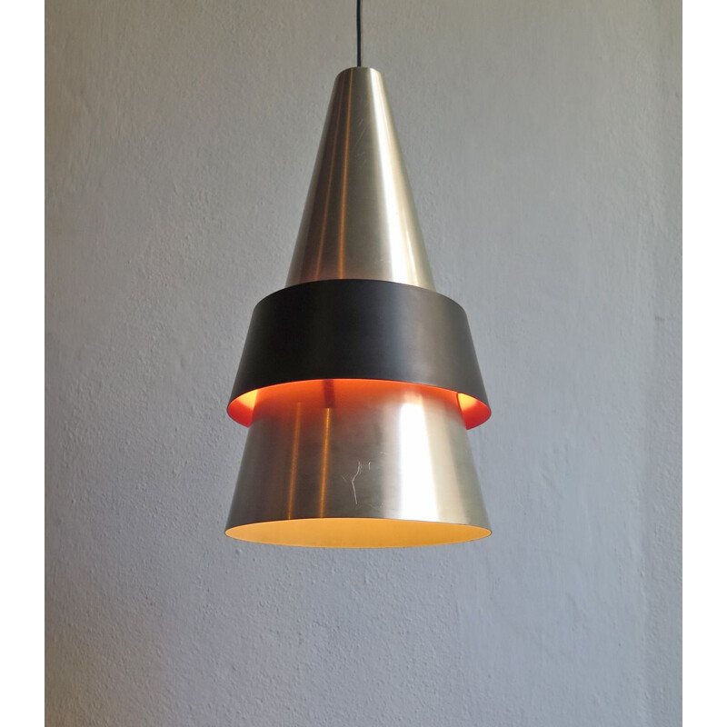 Vintage danish Corona hanging lamp for Fog & Morup in orange aluminium 1960