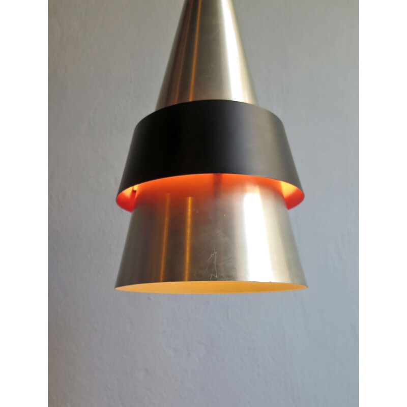 Vintage danish Corona hanging lamp for Fog & Morup in orange aluminium 1960