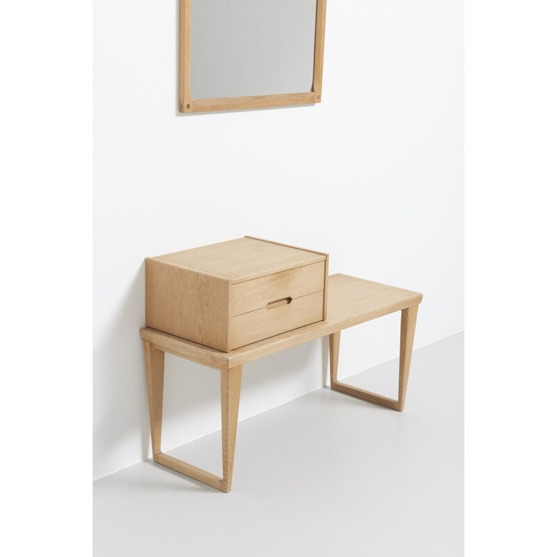 Vintage set of a chest of drawers and a mirror for Aksel Kjersgaard in oakwood