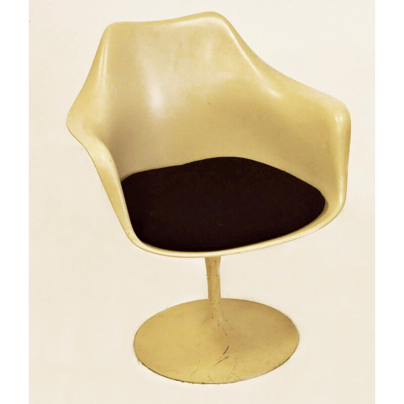 Fauteuil vintage Tulipe en fibre de verre beige par Eero Saarinen pour Knoll, 1950