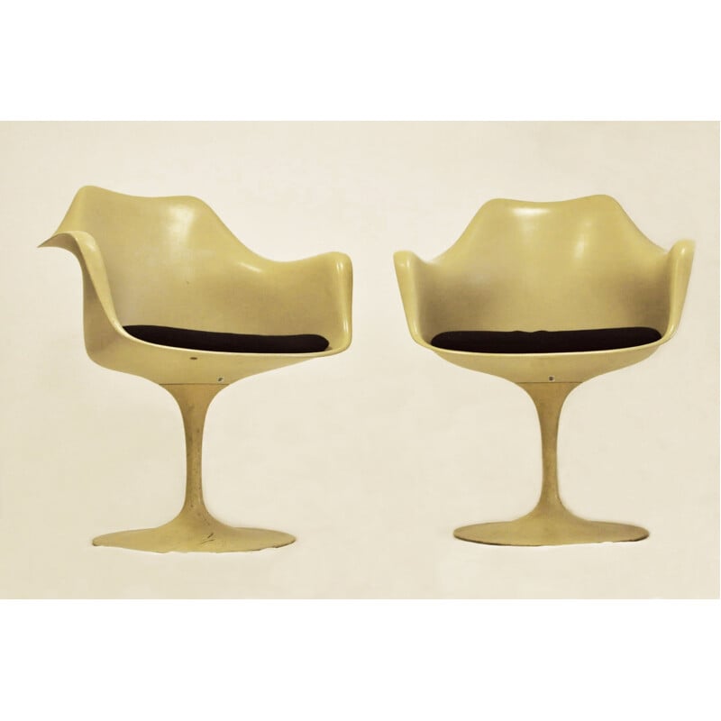 Fauteuil vintage Tulipe en fibre de verre beige par Eero Saarinen pour Knoll, 1950