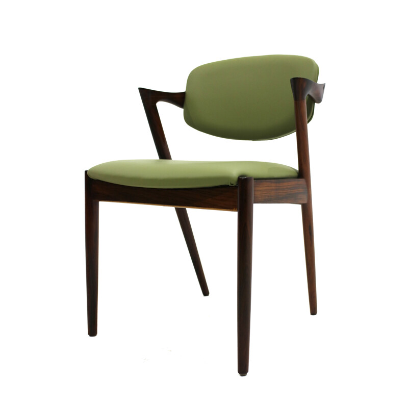 Ensemble de 6 chaises vintage modèle 42 pour Schou Andersen en cuir vert et palissandre 1960